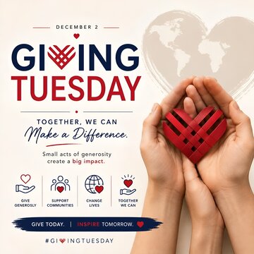 Giving tuesday charity event poster template with hands holding heart givingtuesday donations nonprofit philanthropy givingback community