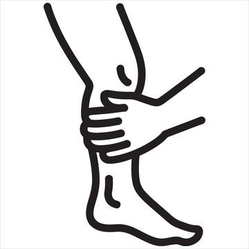 Simple line art icon of a person holding their lower leg indicating pain or muscle injury