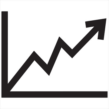 Simple black line graph icon showing upward trend representing business growth and financial success on white background