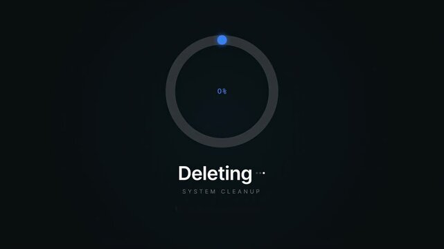 Digital System Cleanup Interface with Circular Blue Progress Bar and Deleting Text Animation for Technology Content