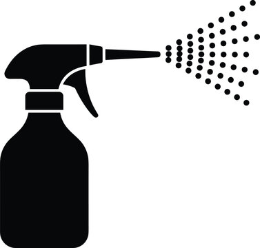 Black silhouette icon of a spray bottle with liquid mist particles cleaning dispenser droplets silhouette isolated container domestic chemical creative