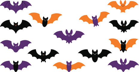 Fototapeta premium Colorful Halloween bat illustration set isolated on transparent background, isolated on white background, Vector