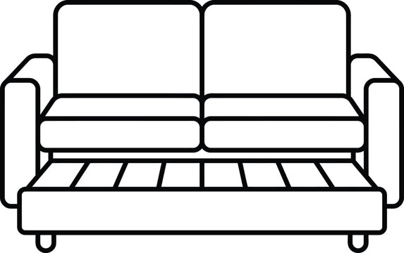 Minimalist sofa bed line icon vector, modern pull out couch furniture illustration, black and white convertible sleeper sofa for interior design