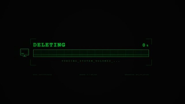 Digital Data Deletion Progress Bar with Green Loading Indicator and Percentage Counter on Retro Screen Interface