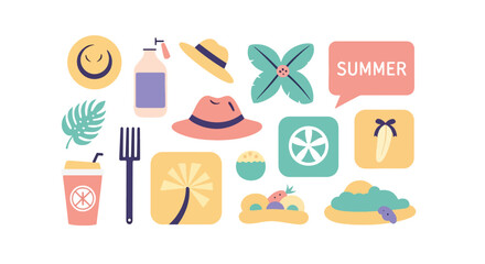 Summer themed flat lay with beach and travel accessories. © MASJAB