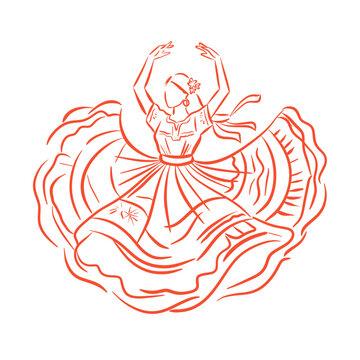 Traditional Mexican Folkloric Female Dancer Line Art Sketch
