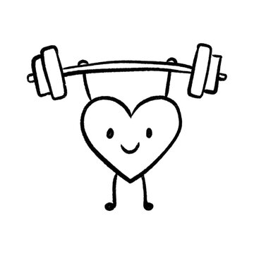 Cute Heart Lifting Barbell Line Art for Fitness and Health Concept
