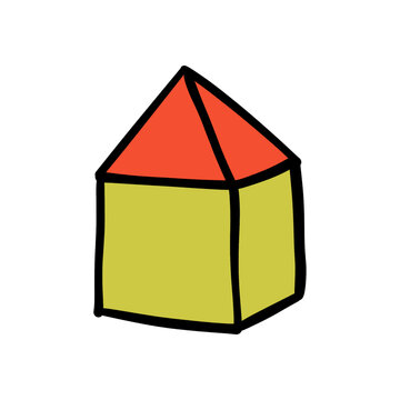 Simple Hand Drawn House Icon with Red Roof and Yellow Walls
