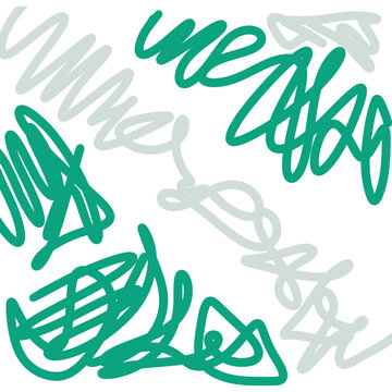 Abstract Green and Gray Scribble Line Pattern on White Background