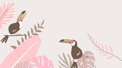 Pink tropical bird desktop wallpaper, beige design © Rawpixel.com