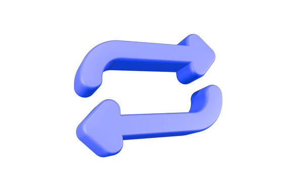 3D blue-purple render of a bidirectional exchange or repeat arrow icon, commonly used to represent syncing, data transfer, or refreshing