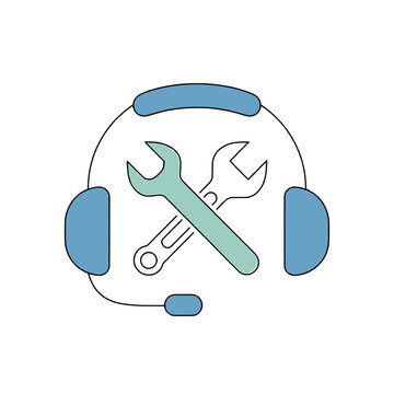 Technical support icon with headset and crossed wrenches, customer service vector for help desk