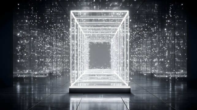 of an infinite tunnel made of glowing lines and particles creating a hypnotic sense of depth