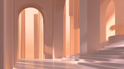 Fototapeta premium composition of geometric shapes with soft pastel lighting and smooth shadows creating a futuristic atmosphere