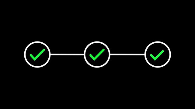 Check mark symbol arrow icon animation isolated background .animated 3 step info-graphic process with green check mark. animation video.