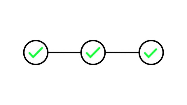 Check mark symbol arrow icon animation isolated background .animated 3 step info-graphic process with green check mark. animation video.