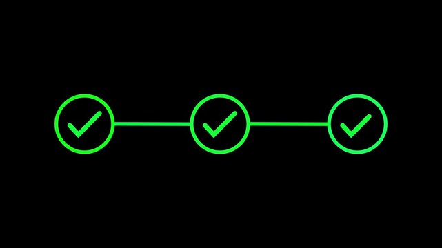Check mark symbol arrow icon animation isolated background .animated 3 step info-graphic process with green check mark. animation video.