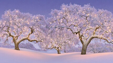 landscape with glowing trees and soft atmospheric lighting creating calm mood © Nattavee
