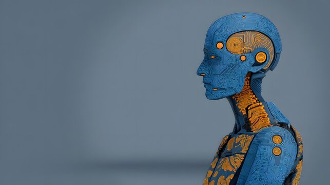 silhouette composed of digital fragments and glowing circuitry patterns