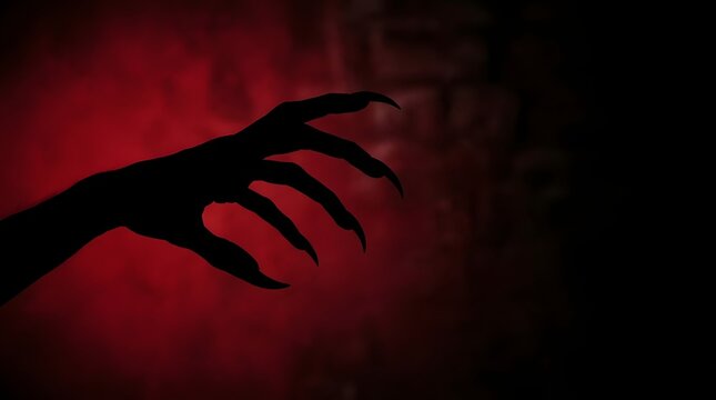Silhouette of a scary monster hand with long sharp claws