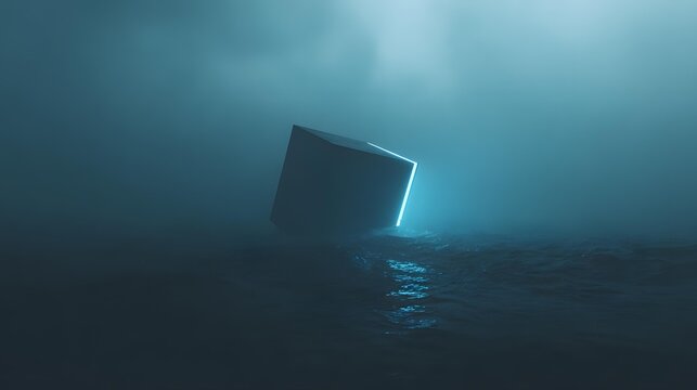 structures floating in a void with luminous edges and shifting geometric patterns