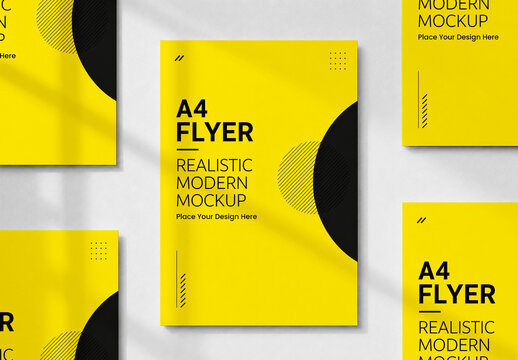 Modern A4 Flyer Mockup Set on White Background
