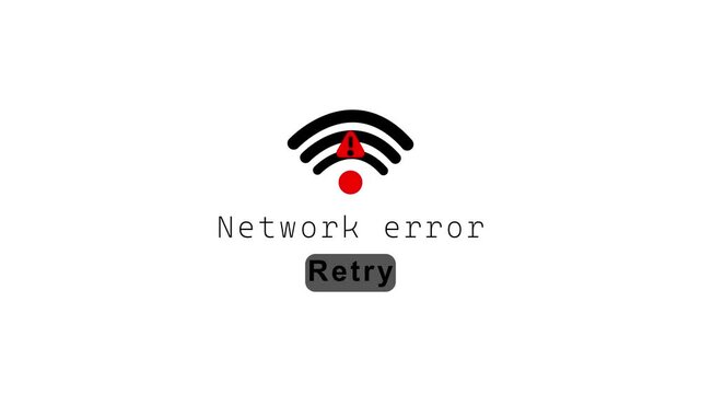 Network error connection with retry button animation on white background, Network error offline wifi 4k video animation.
