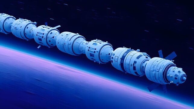 facility in space with glowing modules and connecting corridors