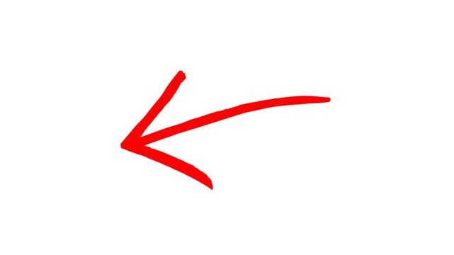 Hand Drawn Animated Red Arrow Pointing Left Motion Graphic On White Background
