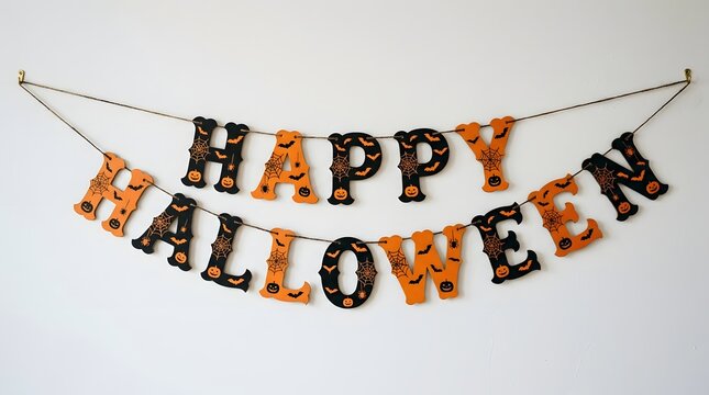 Happy halloween banner isolated on white background