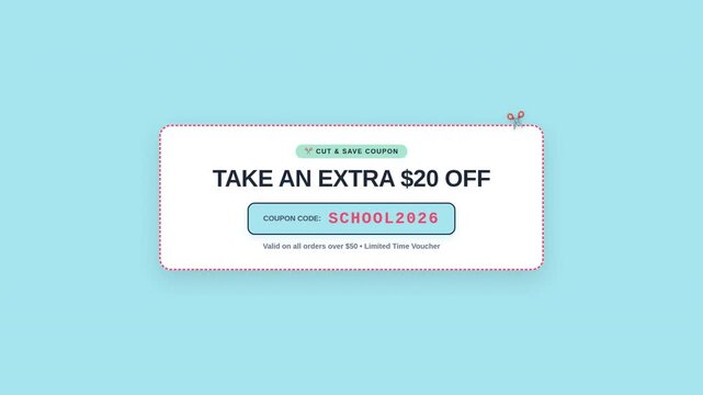 Scissors Cutting Coupon Discount Voucher Motion Graphic For Back To School Promo Code