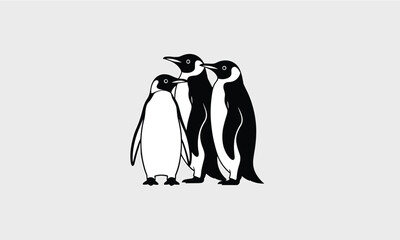 Obraz premium Three Stylized Penguins Standing Together on a Light Gray Background
