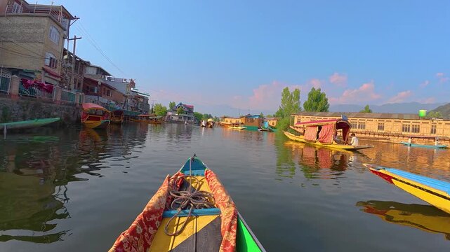 Beautiful view of Dal Lake Shikara Ride, Kashmir, Jammu and Kashmir, India.