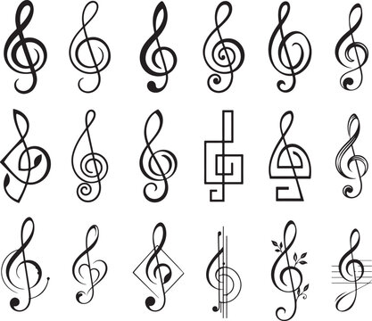 Treble Clef Music Symbols Set - Hand Drawn Musical Note Icons Vector Collection