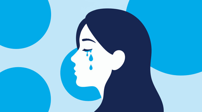 Side profile illustration of a crying woman, depicting sadness and depression