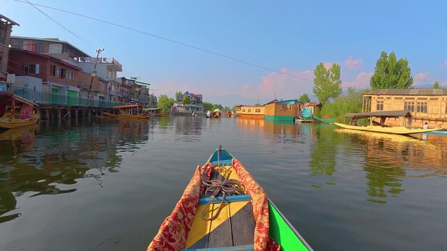 Beautiful view of Dal Lake Shikara Ride, Kashmir, Jammu and Kashmir, India.