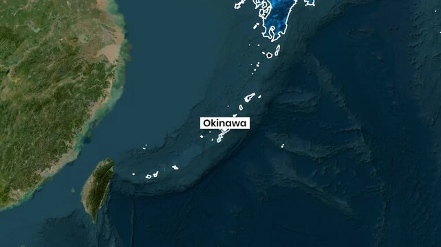 Animated map video clip shows the Okinawa island group's positioning relative to Japan