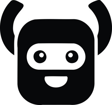 Black and white icon of a robotic creature head with creature