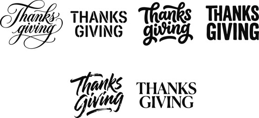Fototapeta premium Set of thanksgiving hand lettering and typography graphic designs with lettering