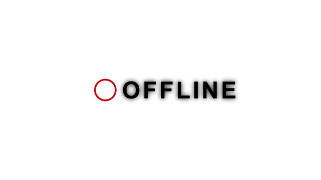  A clean dark animated screen showing a small red and white blinking dot beside the white OFFLINE text indicating an inactive or disconnected status 4k video animation.