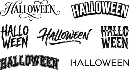 Set of various halloween typography designs and decorative lettering styles © Amdadul