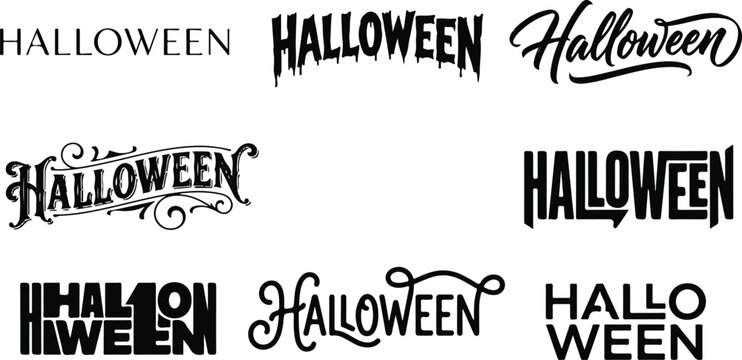 Variety of halloween themed typography and artistic lettering styles