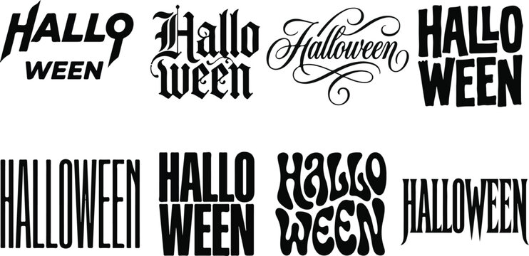 Collection of creative halloween word art and font styles with halloween