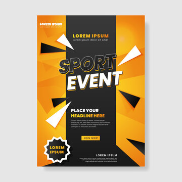 Sport event poster template with geometric triangle abstract orange background