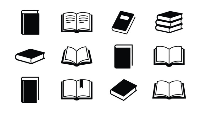 Collection of various illustrated book and reading icons with transparent background