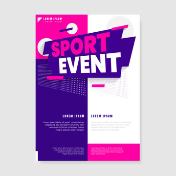 Sport event flyer template with purple abstract geometric design elements