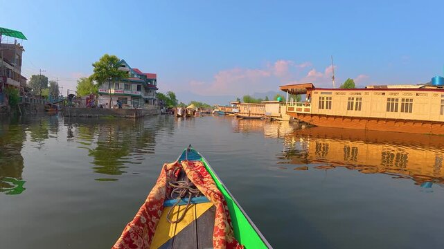 Beautiful view of Dal Lake Shikara Ride, Kashmir, Jammu and Kashmir, India.