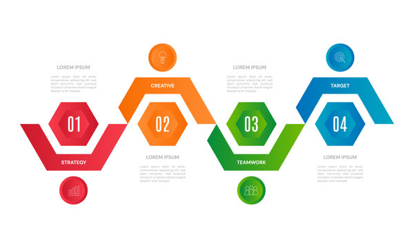 Infographic banner layout with 4 sequential steps for strategic planning
