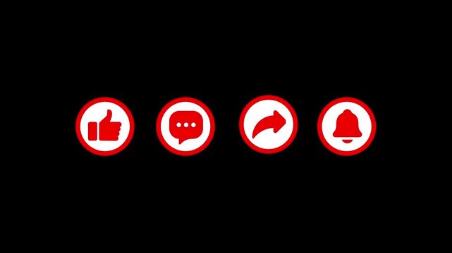 Animated reaction icons overlay featuring social media symbols. Perfect for YouTube videos, reels, streams and 4k.