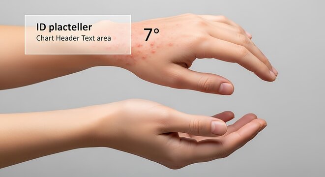 Medical illustration showing skin condition on human hands with information